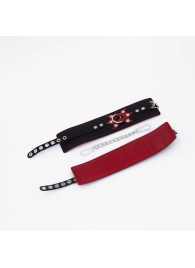 Черные кожаные оковы с красным декором и строчкой - Crazy Handmade - купить с доставкой в Вологде