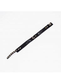 Черный кожаный ошейник с золотистой фурнитурой - Crazy Handmade - купить с доставкой в Вологде