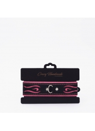 Черно-розовый кожаный ошейник с розовой строчкой - Crazy Handmade - купить с доставкой в Вологде