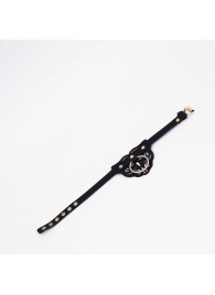 Черный фигурный кожаный ошейник с золотистой фурнитурой - Crazy Handmade - купить с доставкой в Вологде