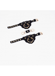 Черные наручники с золотистой фурнитурой - Crazy Handmade - купить с доставкой в Вологде