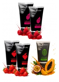 Набор из 5 съедобных лубрикантов JUJU (клубника х 2, малина х 2, тропические фрукты) - JuJu - купить с доставкой в Вологде