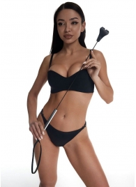 Стек с черным кожаным наконечником в виде сердца и металлической ручкой - 67 см. - Crazy Handmade - купить с доставкой в Вологде