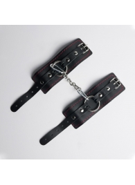 Черные кожаные наручники с красной строчкой - Crazy Handmade - купить с доставкой в Вологде