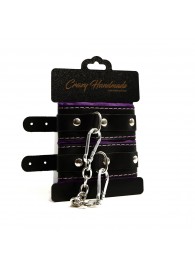 Черно-фиолетовые скругленные наручники с мягкой подкладкой - Crazy Handmade - купить с доставкой в Вологде