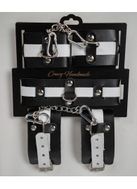 Набор фиксаторов из черной и белой натуральной кожи - Crazy Handmade - купить с доставкой в Вологде