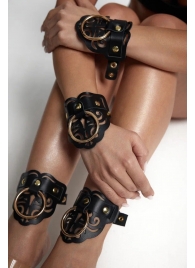 Черные кожаные оковы с резными узорами и клепками - Crazy Handmade - купить с доставкой в Вологде