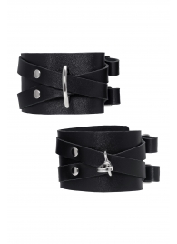 Черные кожаные оковы с двумя перекрёстными ремешками - Pecado - купить с доставкой в Вологде