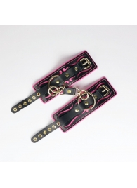 Черные кожаные наручники с розовой строчкой - Crazy Handmade - купить с доставкой в Вологде