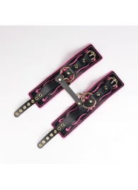 Черные кожаные оковы с розовой строчкой - Crazy Handmade - купить с доставкой в Вологде