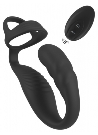 Черное эрекционное кольцо со стимуляцией промежности и анальной пробкой Cock Ring with RC Prostate Plug - Orion - в Вологде купить с доставкой