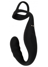 Черное эрекционное кольцо со стимуляцией промежности и анальной пробкой Cock Ring with RC Prostate Plug - Orion - в Вологде купить с доставкой