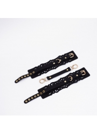 Черный кожаные оковы с узорами и золотистой фурнитурой - Crazy Handmade - купить с доставкой в Вологде