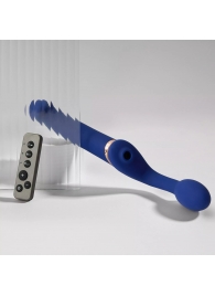 Синий безремневой страпон Multi Orgasm Bendable Strap-On size L с клиторальной стимуляцией - Strap-on-me - купить с доставкой в Вологде