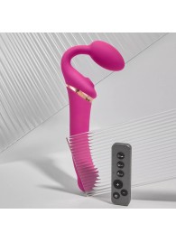 Ярко-розовый безремневой страпон Multi Orgasm Bendable Strap-On size XL с клиторальной стимуляцией - Strap-on-me - купить с доставкой в Вологде