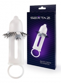 Эластичная насадка на пенис с подхватом мошонки и стимулирующими «ресничками» - Sextaz - в Вологде купить с доставкой