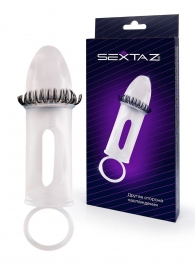 Закрытая насадка на пенис с подхватом мошонки и стимулирующими «ресничками» - Sextaz - в Вологде купить с доставкой