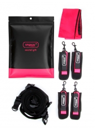 Черно-розовый эротический набор: фиксатор, оковы, наручники, повязка - Erokay - купить с доставкой в Вологде