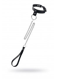 Черный узкий однослойный ошейник с серебристым поводком-цепочкой - Pecado - купить с доставкой в Вологде