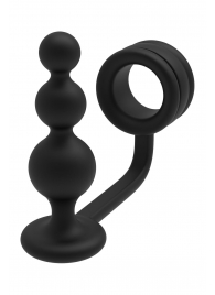 Черное эрекционное кольцо с анальной елочкой Cockring With Beaded Anal Plug - Dream Toys - в Вологде купить с доставкой
