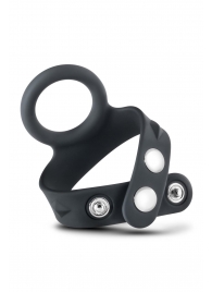Черное эрекционное кольцо с подхватом мошонки на кнопках VS6 - Blush Novelties - в Вологде купить с доставкой