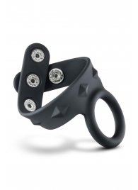 Черное эрекционное кольцо с подхватом мошонки на кнопках VS6 - Blush Novelties - в Вологде купить с доставкой