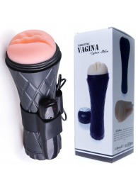 Телесный мастурбатор-вагина в черной колбе с вибрацией - Boys of Toys - в Вологде купить с доставкой