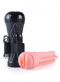 Телесный мастурбатор-вагина в черной колбе с вибрацией - Boys of Toys - в Вологде купить с доставкой