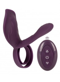 Фиолетовая насадка на член с клиторальным отростком и пультом ДУ RC Couple’s Vibrator 2 - Orion - в Вологде купить с доставкой