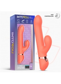 Коралловый вибратор-кролик с кольцом из бусин и имитацией фингеринга Mindy - Intoyou