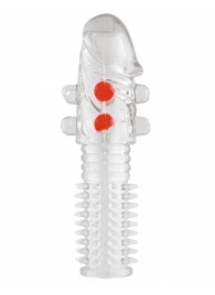 Гелевая прозрачная насадка с шариками и шипами - 14 см. - Toyfa Basic - в Вологде купить с доставкой