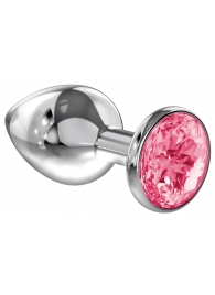 Большая серебристая анальная пробка Diamond Pink Sparkle Large с розовым кристаллом - 8 см. - Lola Games - купить с доставкой в Вологде