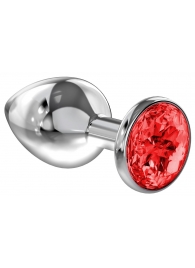 Большая серебристая анальная пробка Diamond Red Sparkle Large с красным кристаллом - 8 см. - Lola Games - купить с доставкой в Вологде