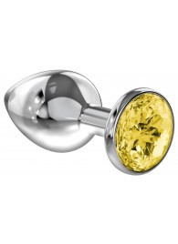 Малая серебристая анальная пробка Diamond Yellow Sparkle Small с жёлтым кристаллом - 7 см. - Lola Games - купить с доставкой в Вологде