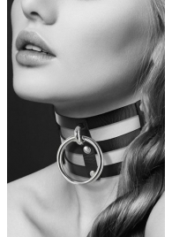 Чёрный тройной чокер с большим кольцом - Bijoux Pour Toi - купить с доставкой в Вологде