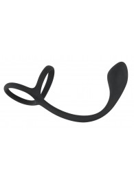 Эрекционное кольцо с утяжкой на мошонку и анальным плаг Black Velvets - Orion - в Вологде купить с доставкой