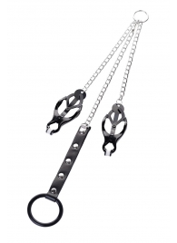 Черно-серебристые зажимы для сосков с кольцом для пениса TOYFA Metal - ToyFa - купить с доставкой в Вологде