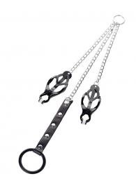 Черно-серебристые зажимы для сосков с кольцом для пениса TOYFA Metal - ToyFa - купить с доставкой в Вологде