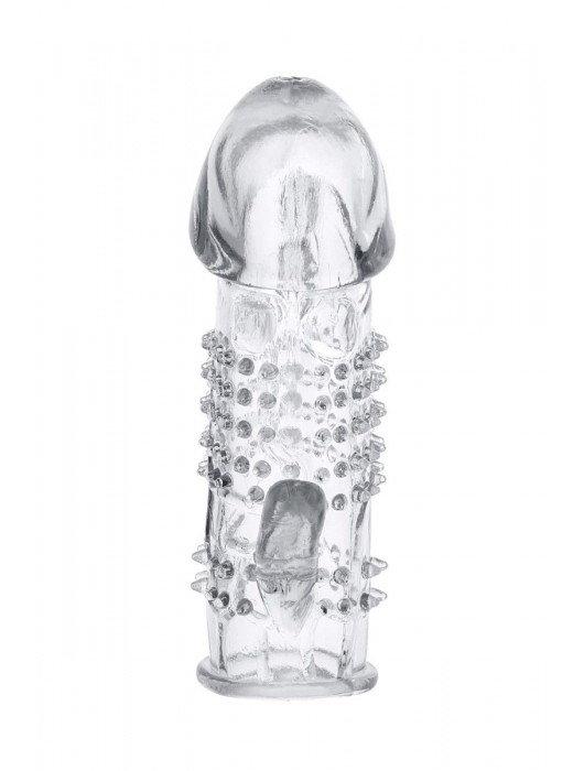 Прозрачная гелевая насадка с шипами и клиторальным отростком - 13 см. - Toyfa Basic - в Вологде купить с доставкой