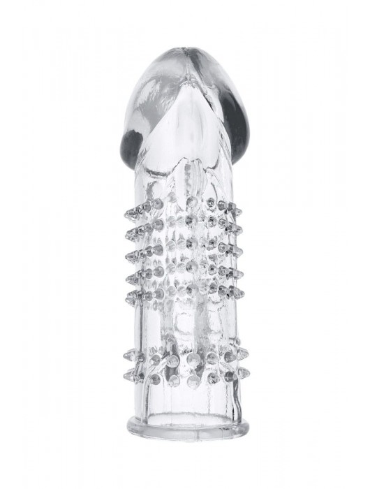 Прозрачная гелевая насадка с шипами и клиторальным отростком - 13 см. - Toyfa Basic - в Вологде купить с доставкой