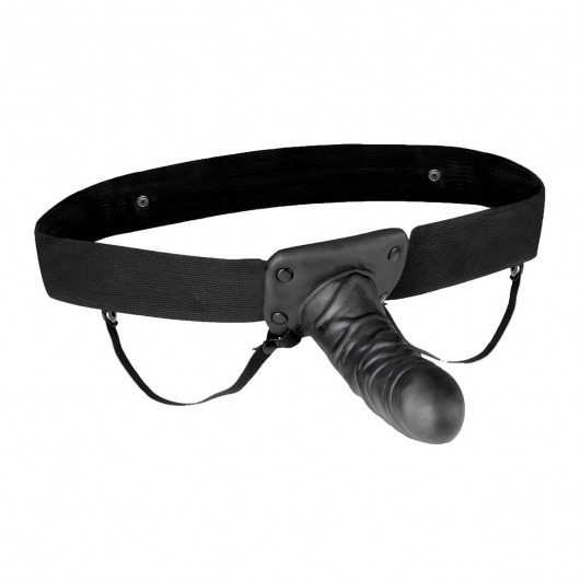 Чёрный полый страпон с вибрацией Unisex Vibrating Hollow Strap-On - 14 см. - Lux Fetish - купить с доставкой в Вологде