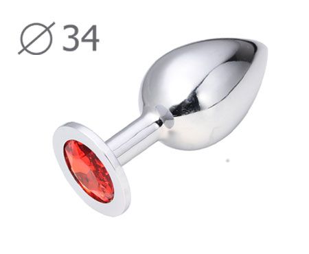 Коническая серебристая анальная втулка с красным кристаллом - 8,2 см. - Anal Jewelry Plug - купить с доставкой в Вологде