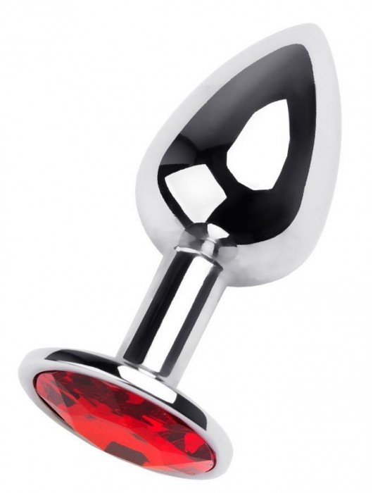 Маленькая коническая серебристая анальная пробка с красным кристаллом - 7 см. - ToyFa - купить с доставкой в Вологде