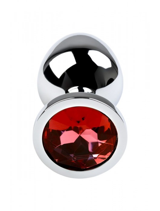 Серебристая коническая анальная пробка с красным кристаллом - 8 см. - ToyFa - купить с доставкой в Вологде