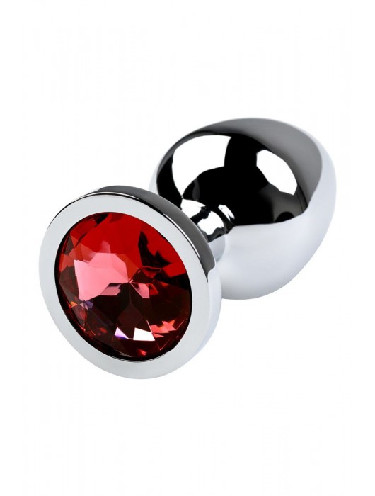 Серебристая коническая анальная пробка с красным кристаллом - 8 см. - ToyFa - купить с доставкой в Вологде