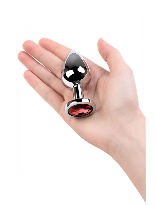 Серебристая коническая анальная пробка с красным кристаллом - 8 см. - ToyFa - купить с доставкой в Вологде