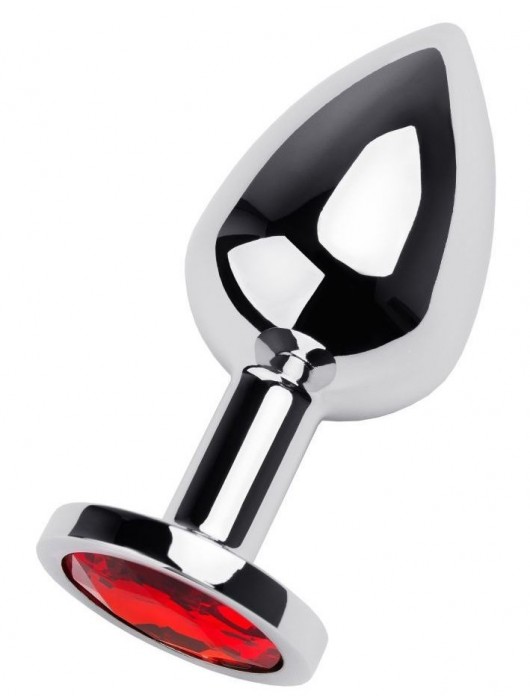 Серебристая коническая анальная пробка с красным кристаллом - 8 см. - ToyFa - купить с доставкой в Вологде