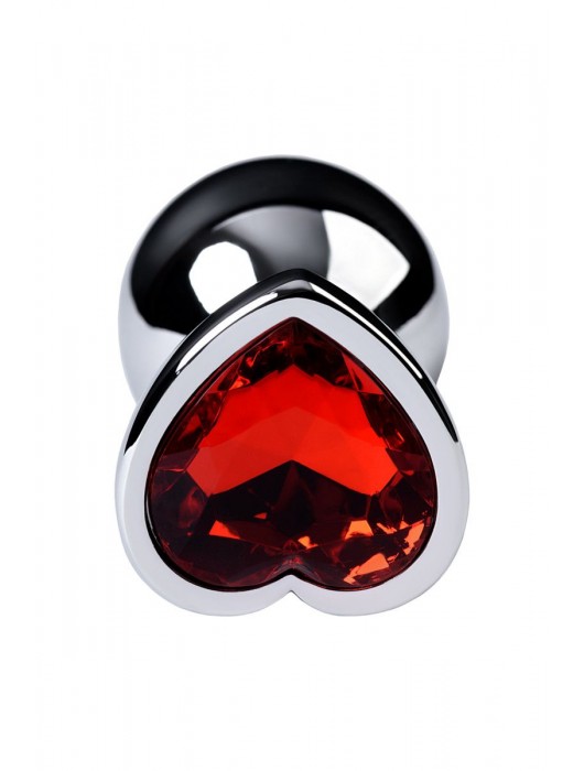 Серебристая коническая анальная пробка с красным кристаллом-сердечком - 7 см. - ToyFa - купить с доставкой в Вологде