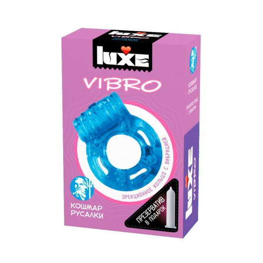 Голубое эрекционное виброкольцо Luxe VIBRO  Кошмар русалки  + презерватив - Luxe - в Вологде купить с доставкой