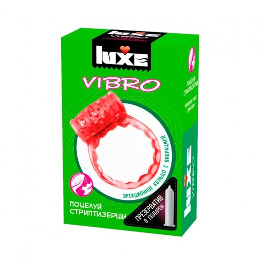 Розовое эрекционное виброкольцо Luxe VIBRO  Поцелуй стриптизёрши  + презерватив - Luxe - в Вологде купить с доставкой
